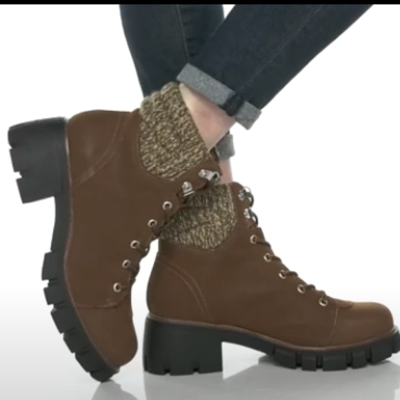 NWOT MIA 'Catalin' Vegan Leather Knit Cuff Lace Up Ankle Boots in Black Sz. 8 - Picture 13 of 15